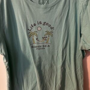 Life Is Good Seafoam Graphic Tee with Palm Tree Hammock Scene